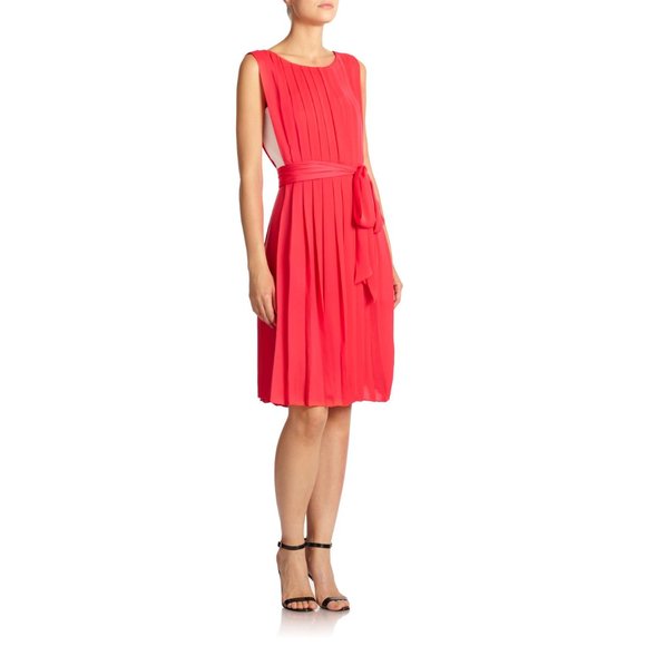 L'AGENCE Dresses & Skirts - L'AGENCE Coral Red Pleated Midi Dress sz 4 No Tie